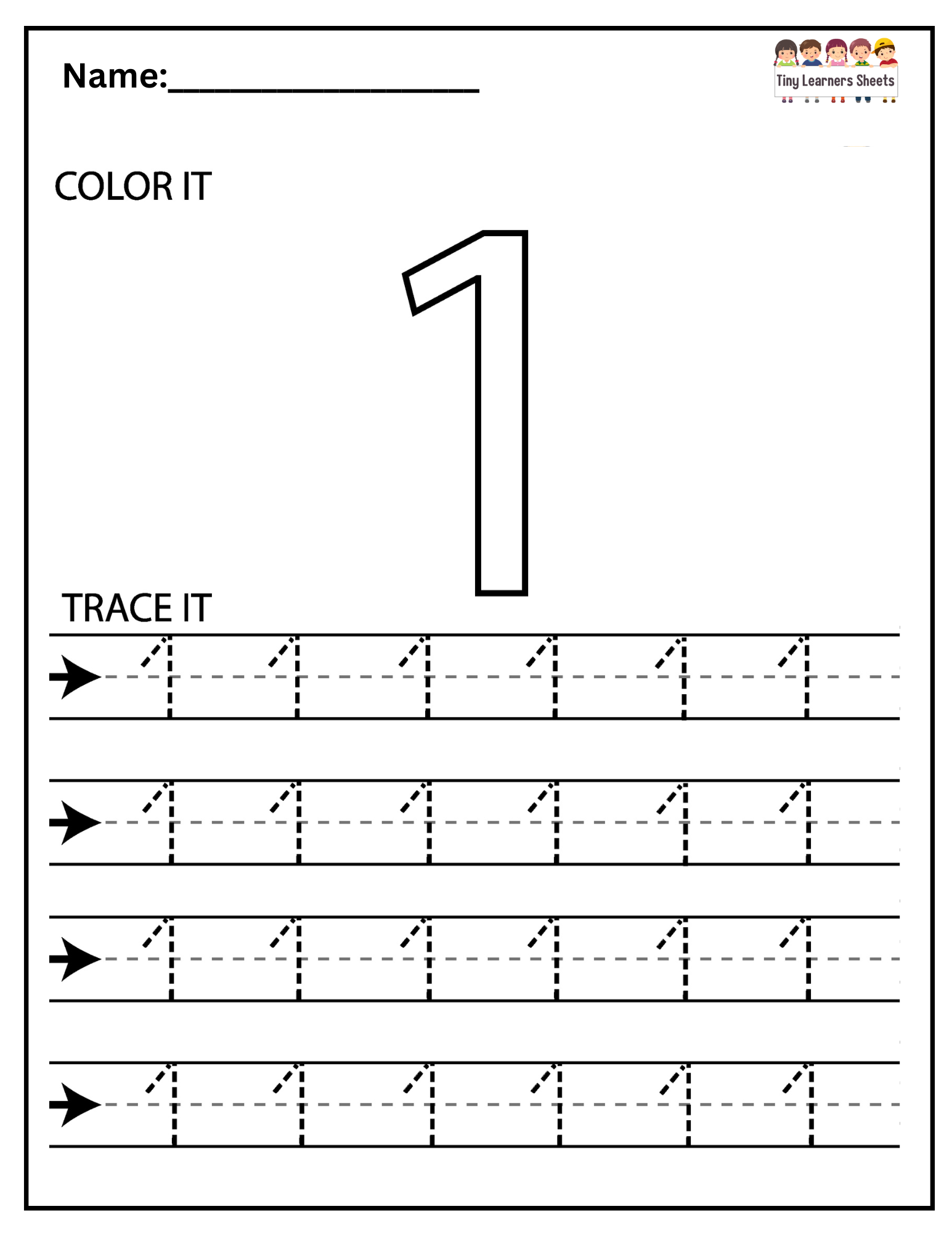 Number One Tracing Worksheet